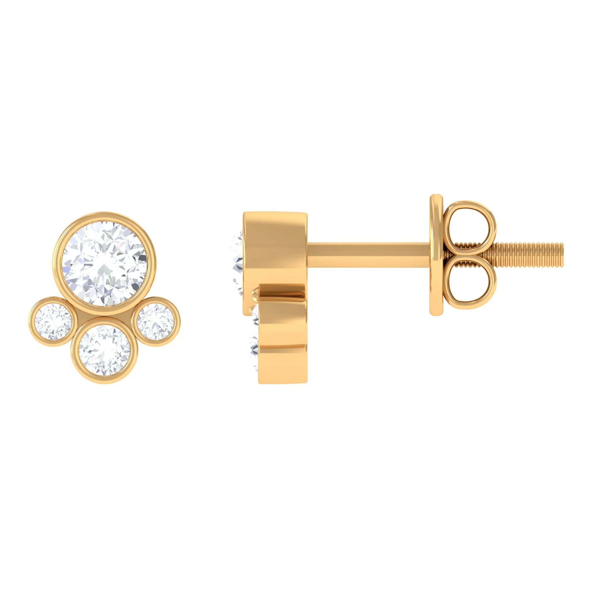 Contemporary Zircon Cluster Stud Earrings in Bezel Setting