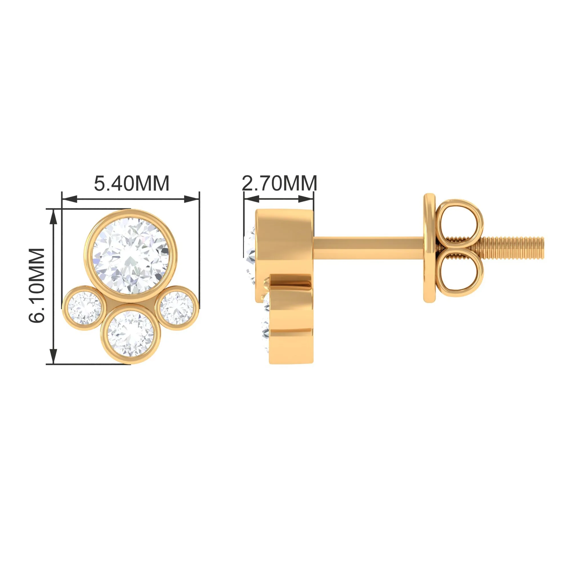 Contemporary Zircon Cluster Stud Earrings in Bezel Setting