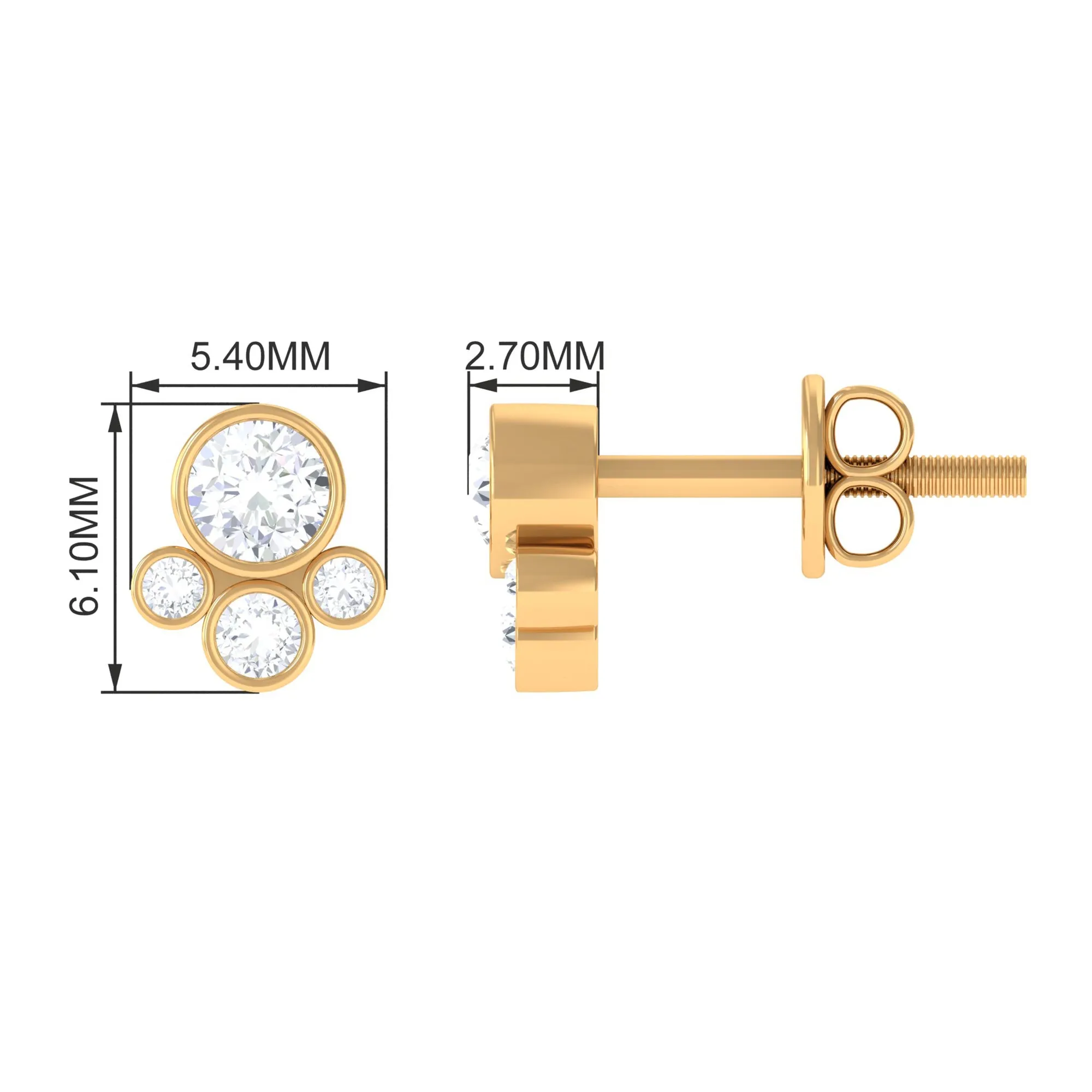 Contemporary Zircon Cluster Stud Earrings in Bezel Setting