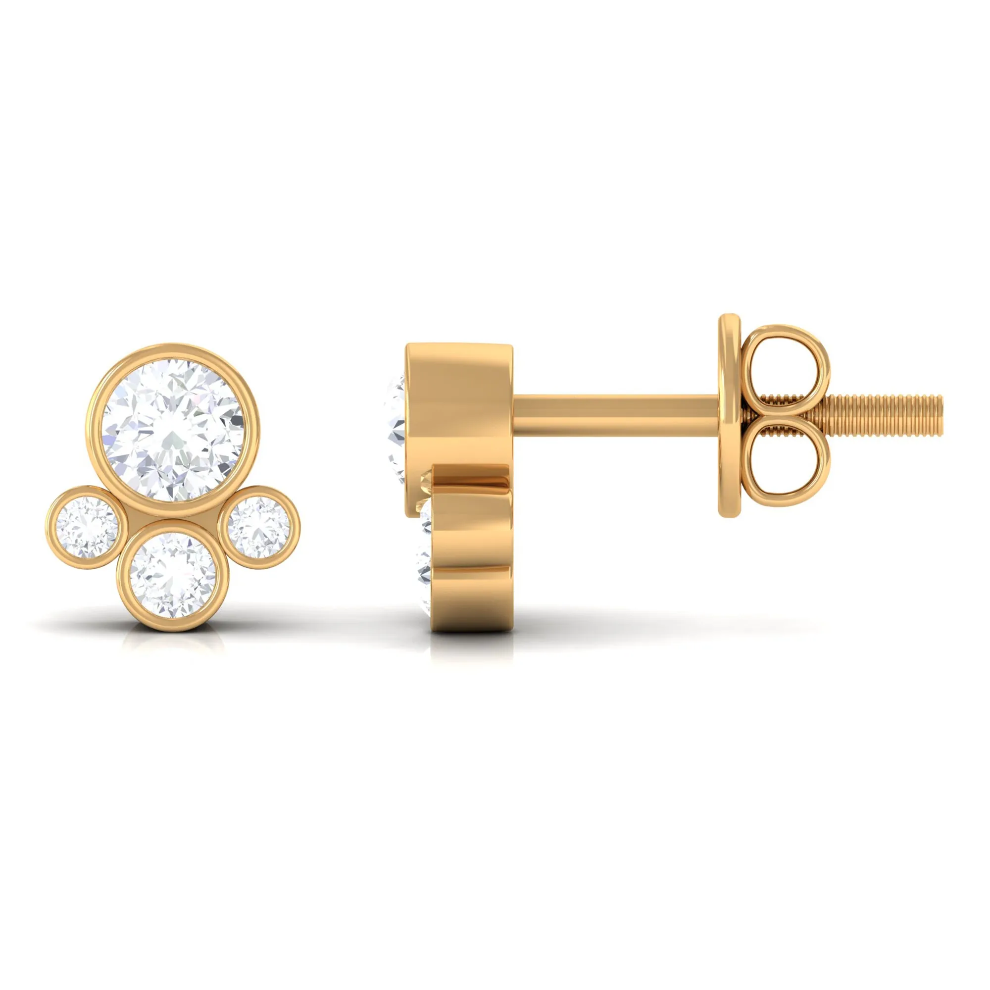 Contemporary Zircon Cluster Stud Earrings in Bezel Setting