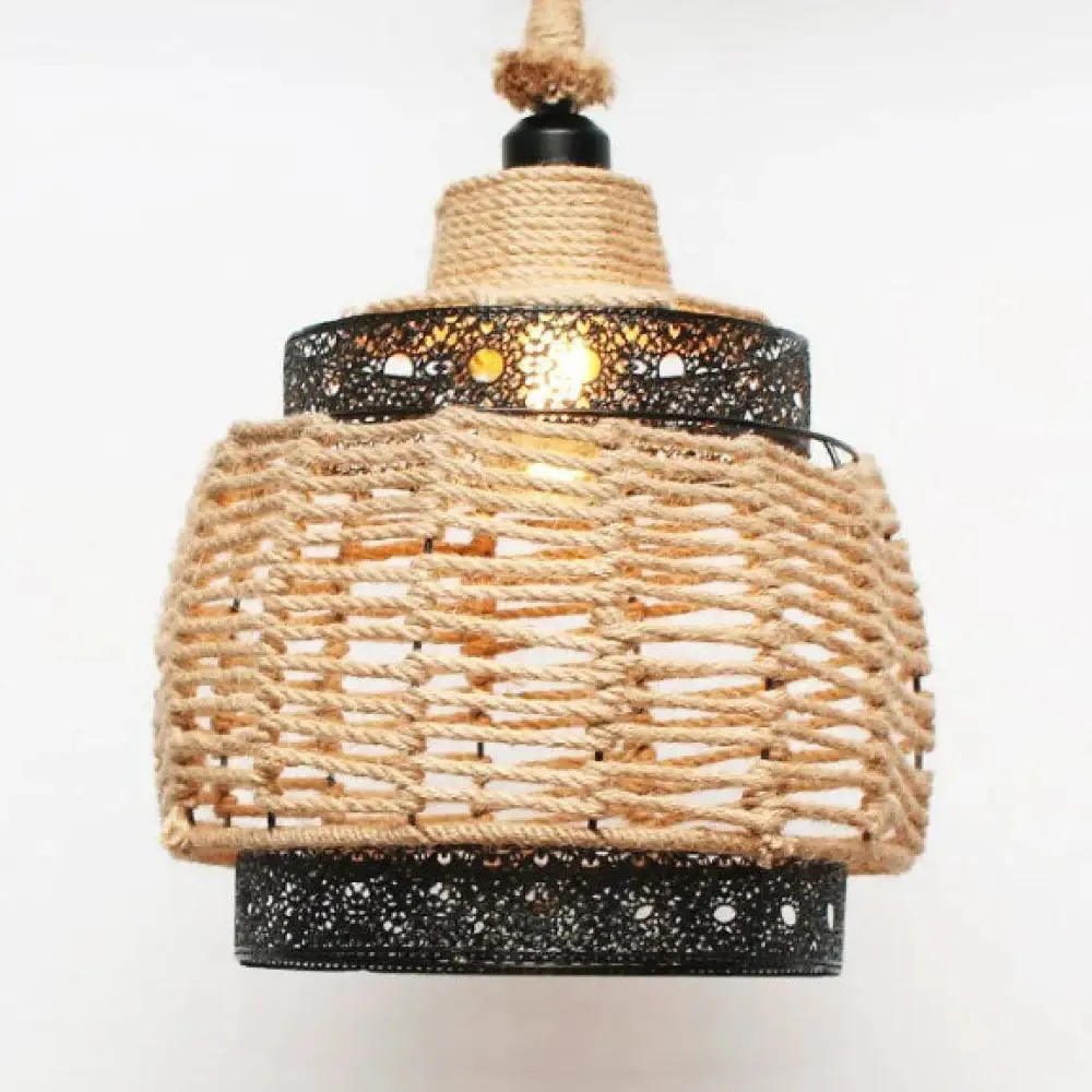 Country Style Pendant Lamp with Rope and Metal - Beige