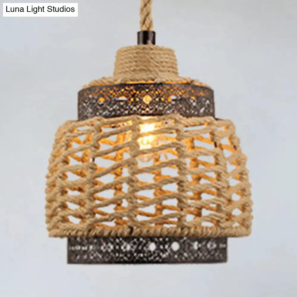 Country Style Pendant Lamp with Rope and Metal - Beige