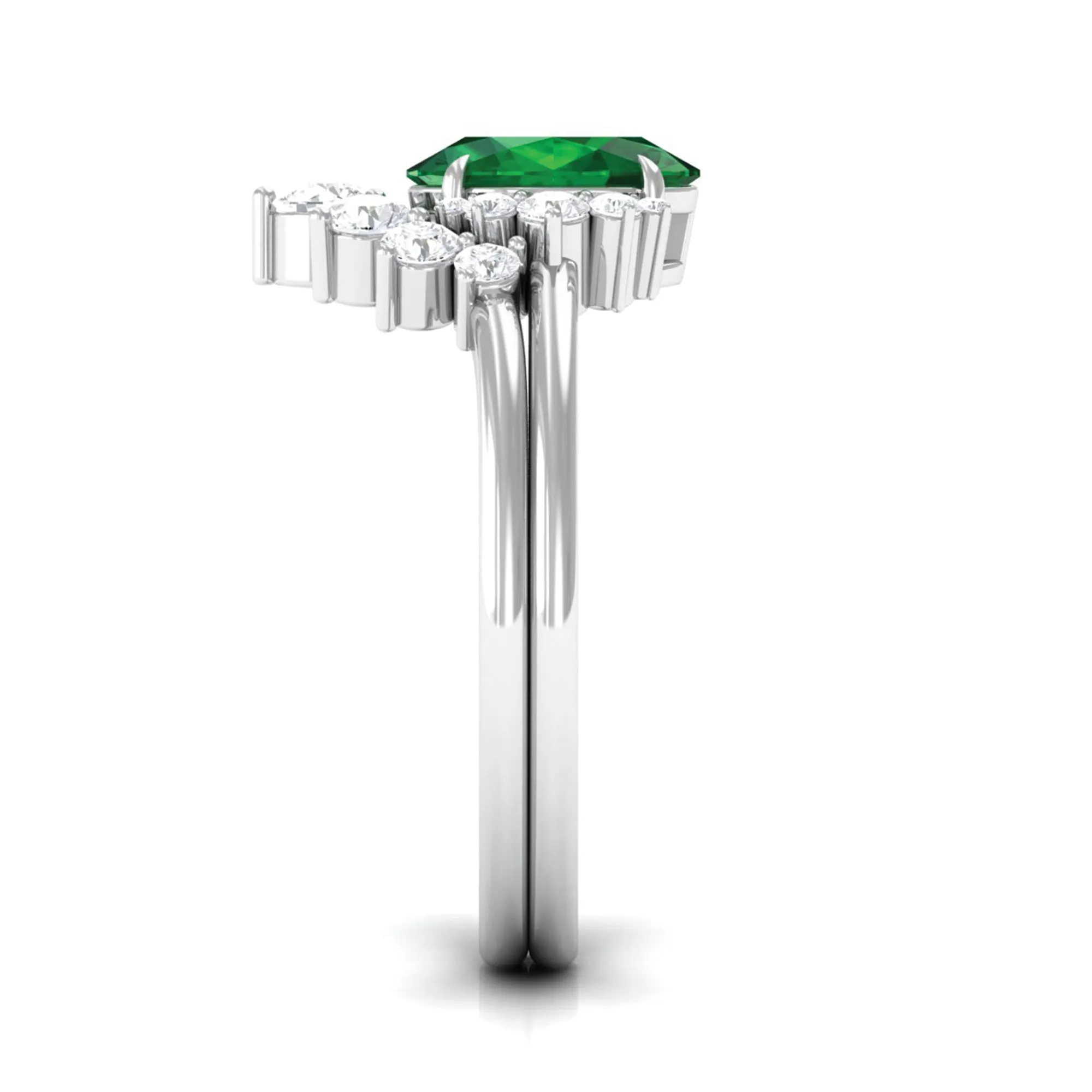 Created Emerald and Diamond Engagement Enhancer Ring Set