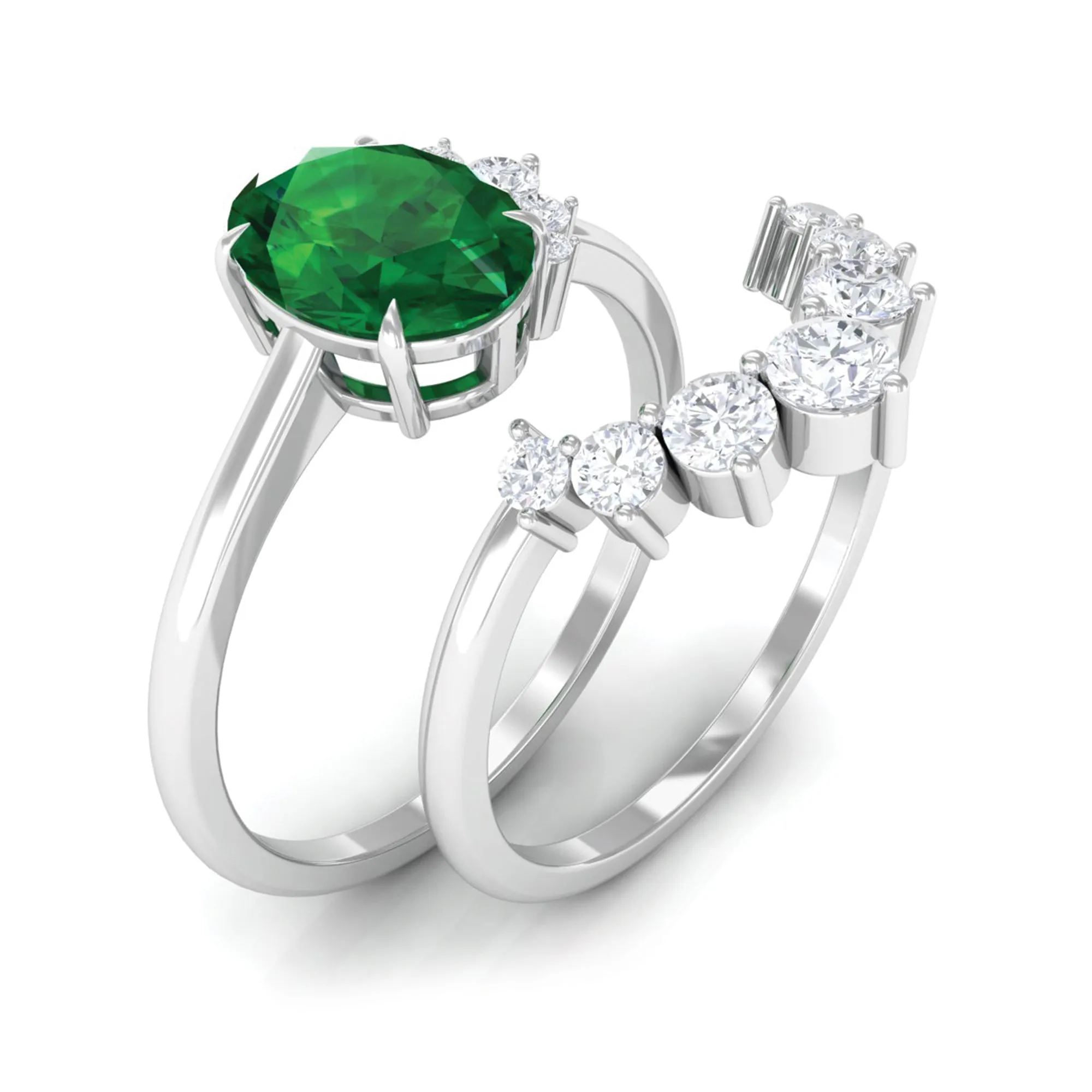 Created Emerald and Diamond Engagement Enhancer Ring Set