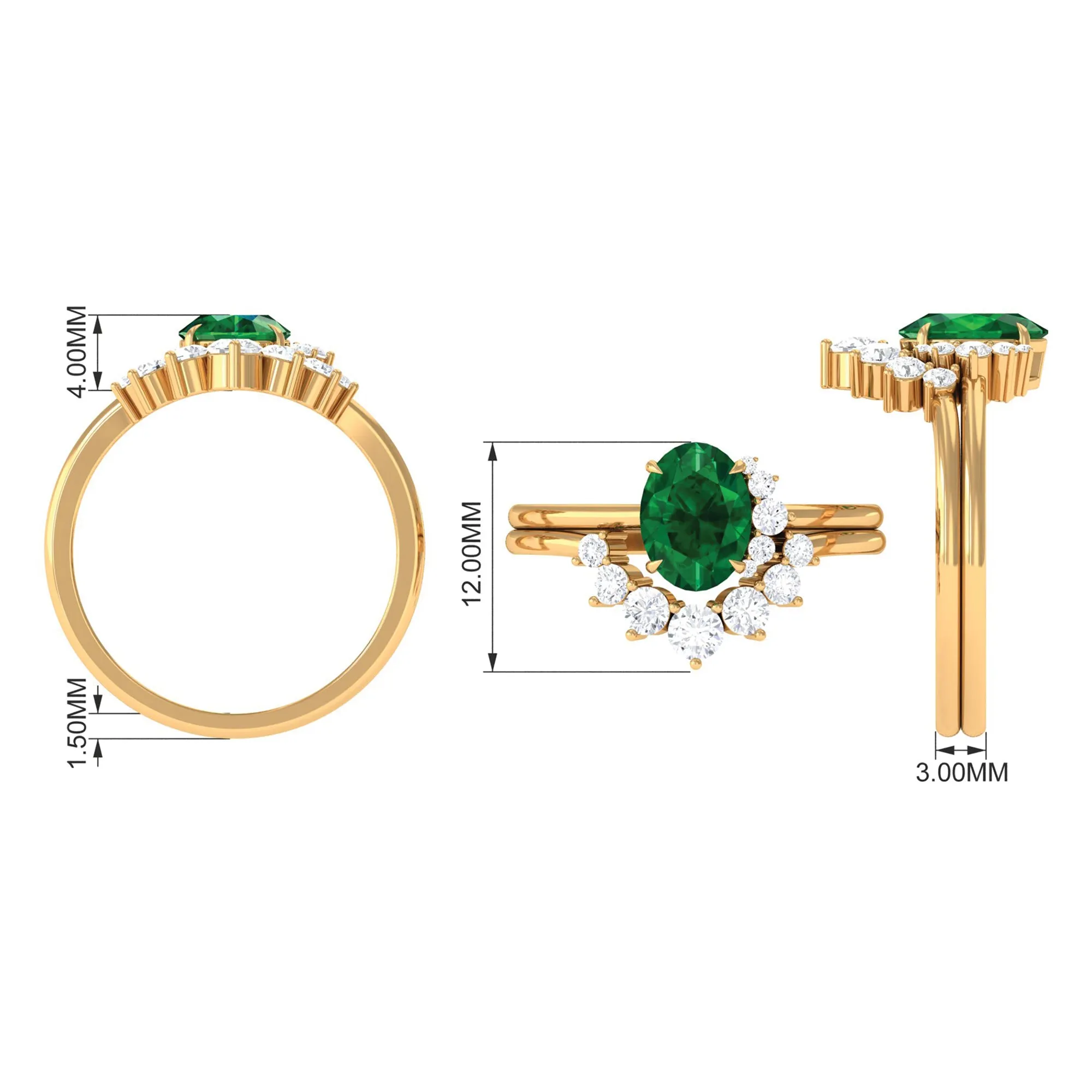 Created Emerald and Diamond Engagement Enhancer Ring Set