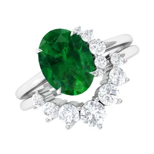 Created Emerald and Diamond Engagement Enhancer Ring Set