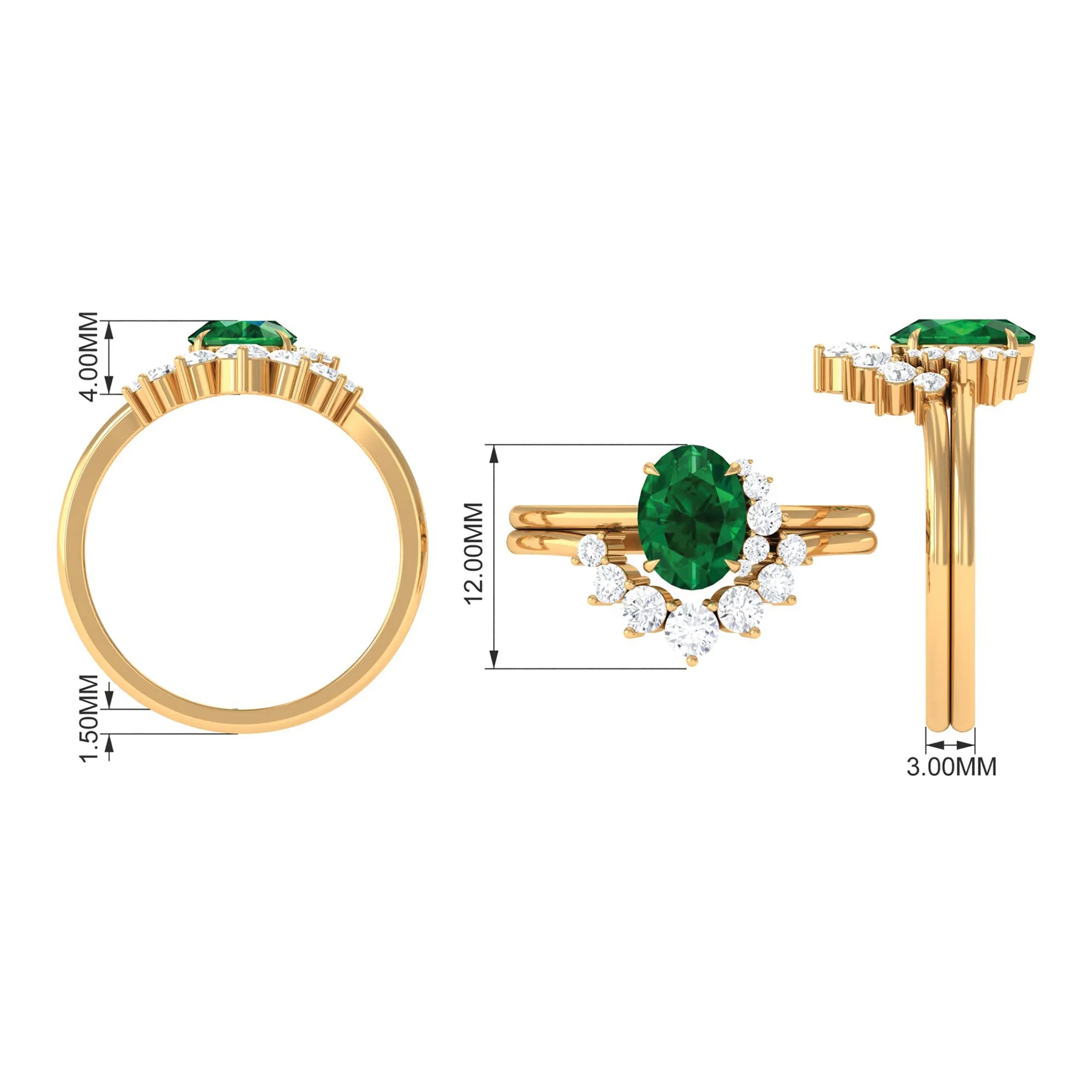 Created Emerald and Diamond Engagement Enhancer Ring Set