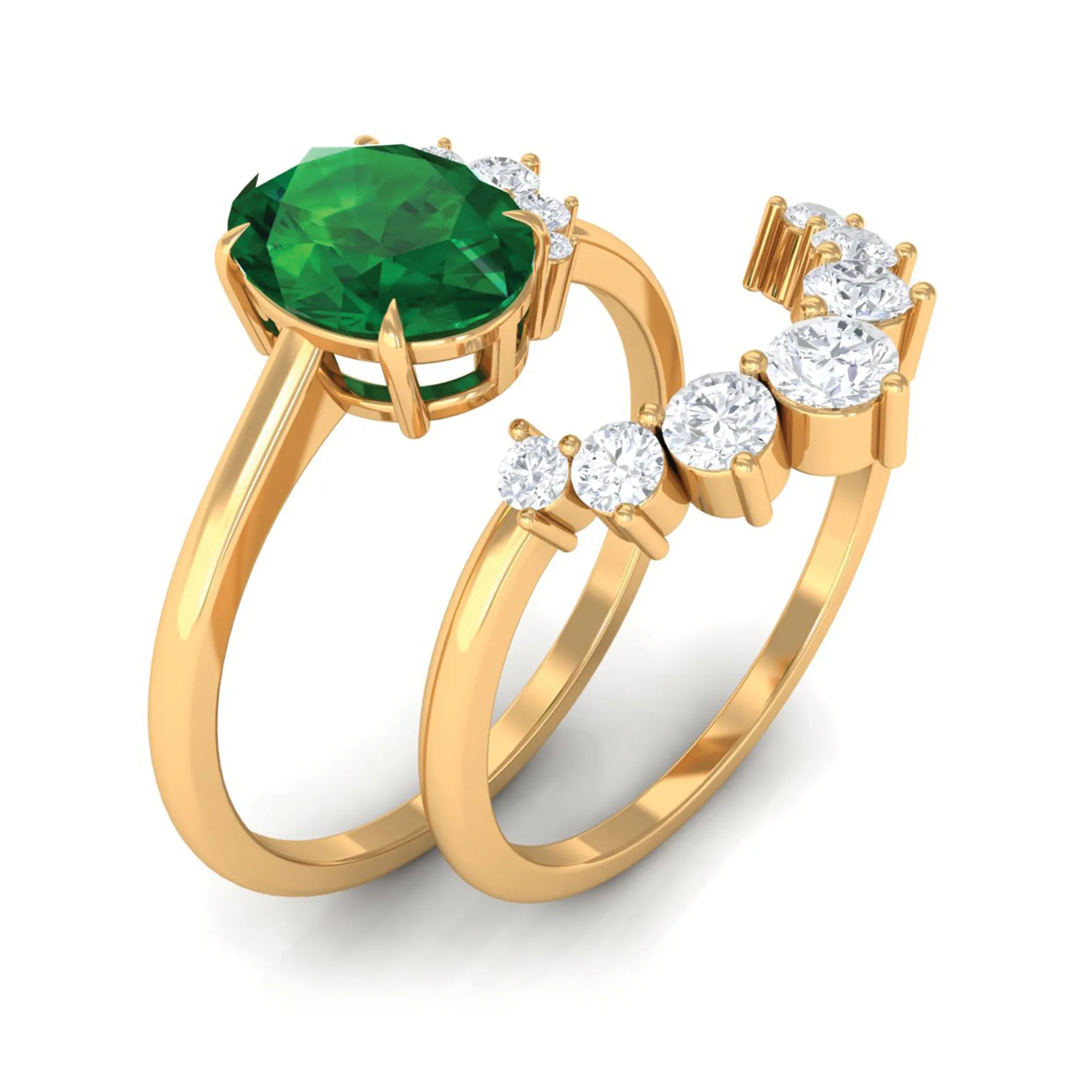 Created Emerald and Diamond Engagement Enhancer Ring Set