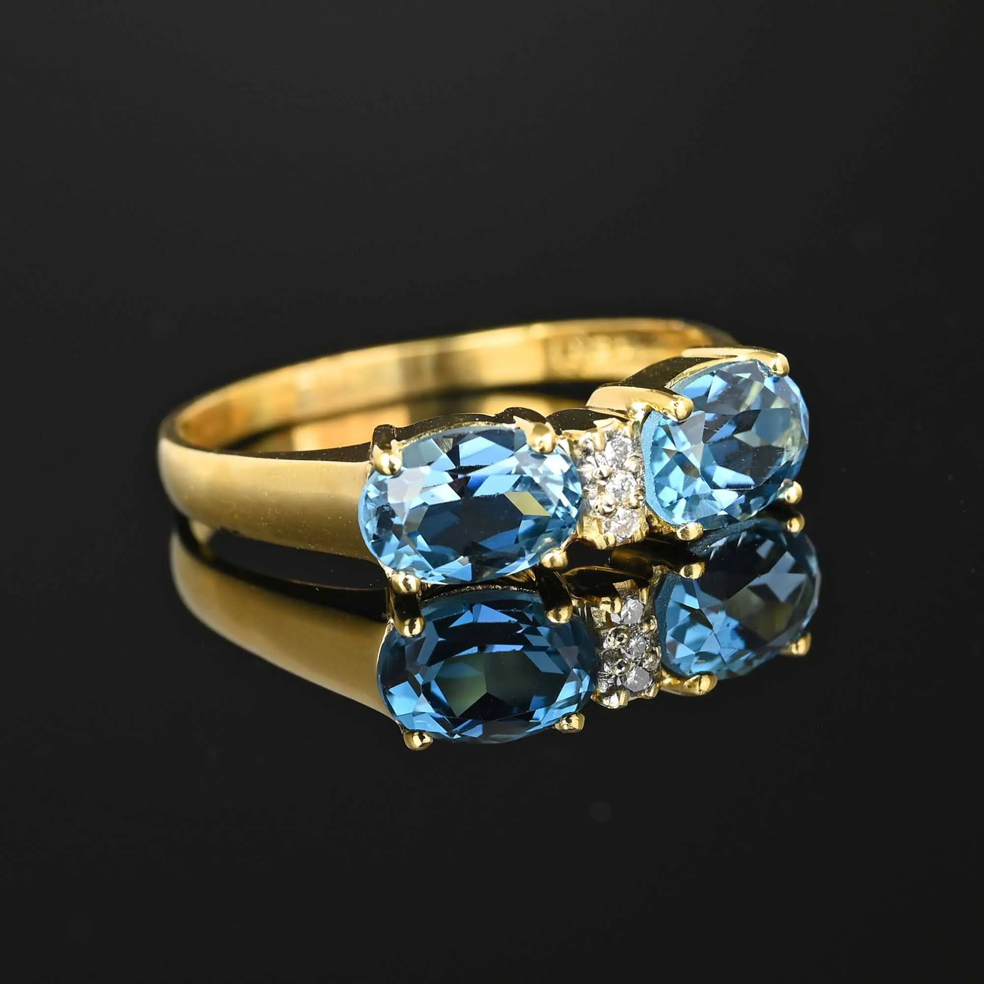 Cushion Cut Blue Topaz Diamond Ring in 14K Gold