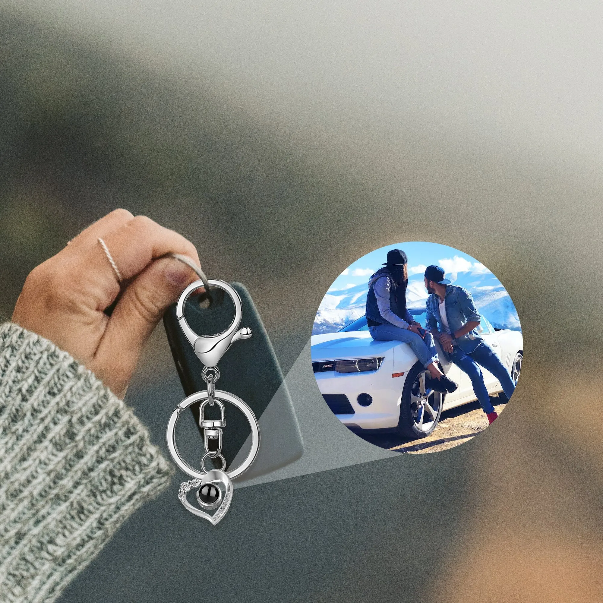 Custom Photo Projection Keychain Simple Style love Projection Keychain