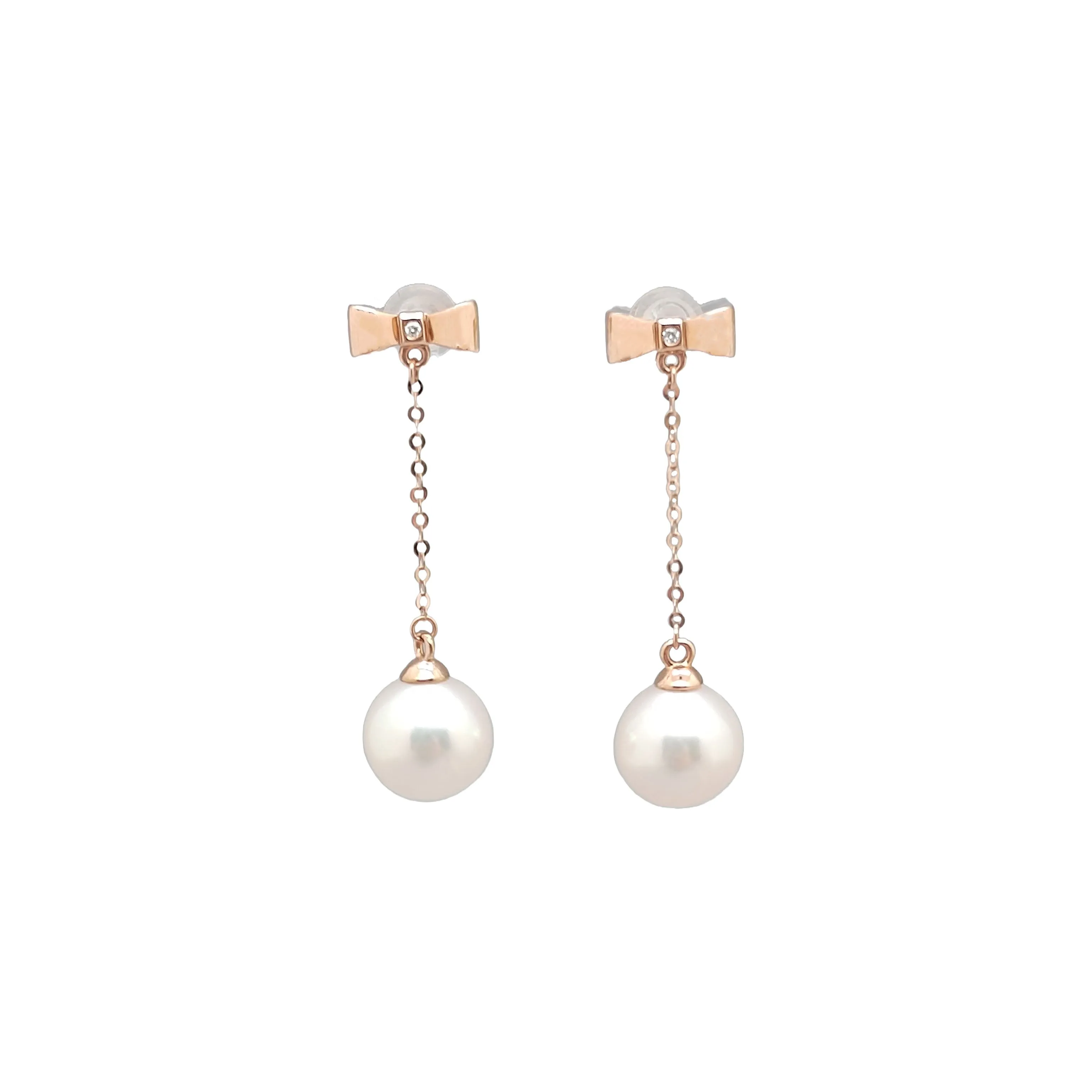 Diamond Bowtie Pearl Earrings