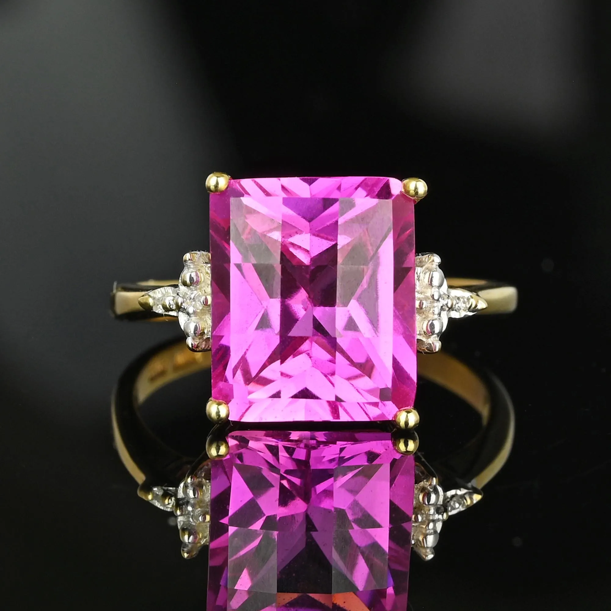 Diamond Fancy Cut Checkerboard Pink Sapphire Ring in Gold