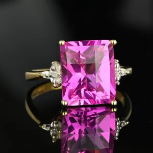 Diamond Fancy Cut Checkerboard Pink Sapphire Ring in Gold