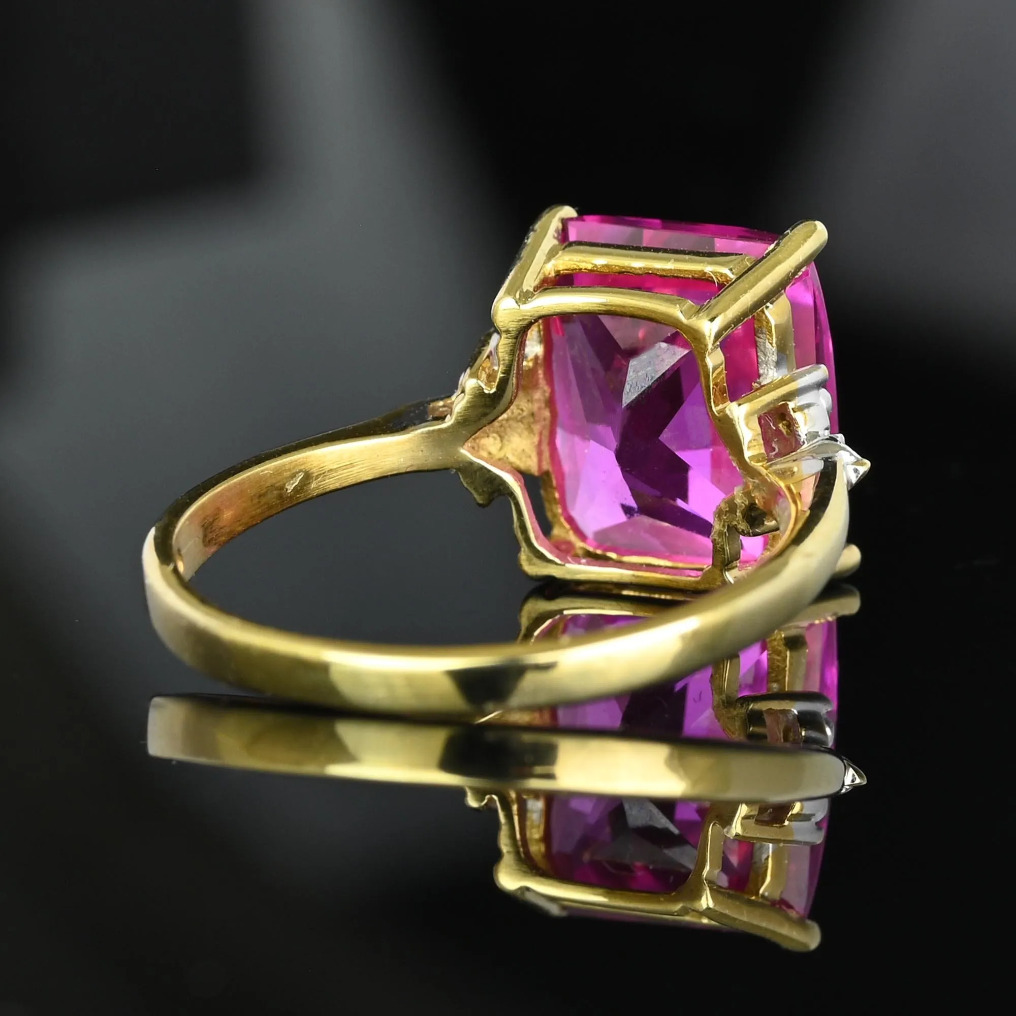 Diamond Fancy Cut Checkerboard Pink Sapphire Ring in Gold