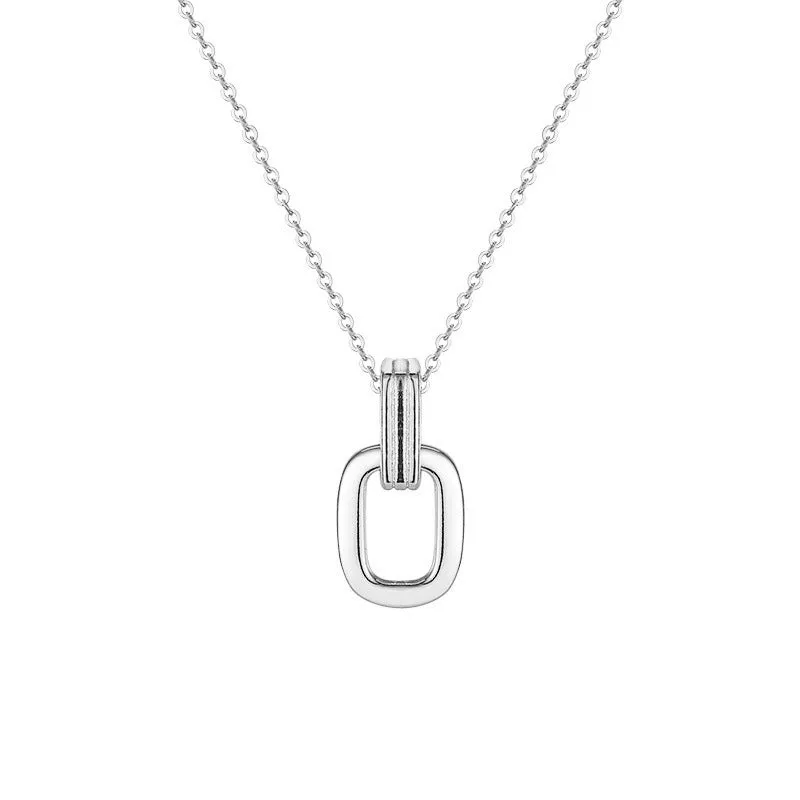 Double Rectangle Interlocking Pendant Silver Necklace for Women