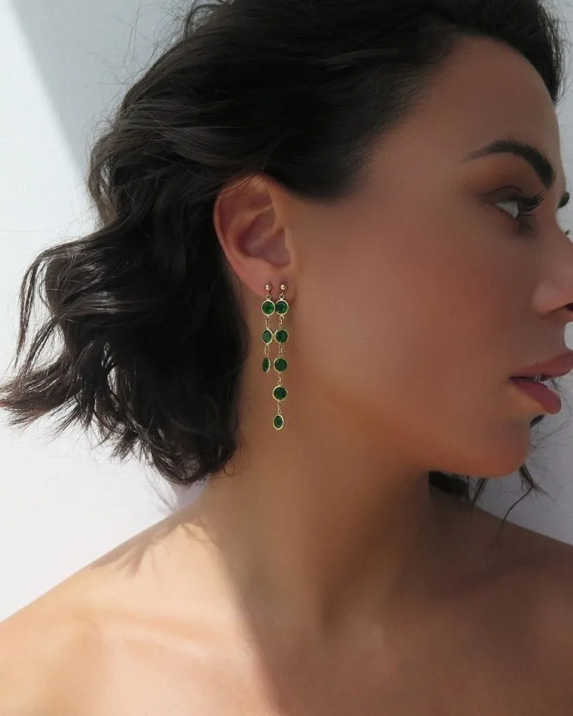 Emerald CZ Waterfall Earrings - 14k Yellow Gold Fill