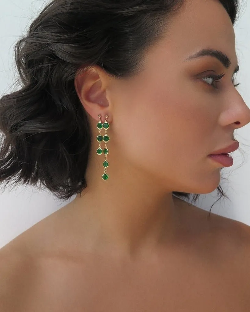 Emerald CZ Waterfall Earrings - 14k Yellow Gold Fill