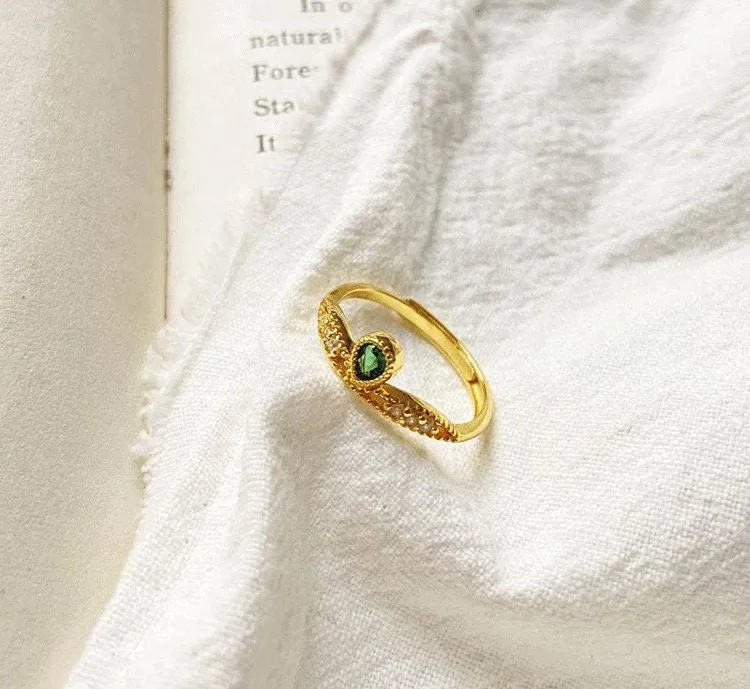 Emerald Pendant Ring, Gold Plated S925 Silver | Vintage Inspired