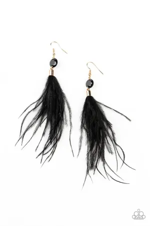 Feathered Flamboyance Gold and Black Feather Earrings - Paparazzi Accessories