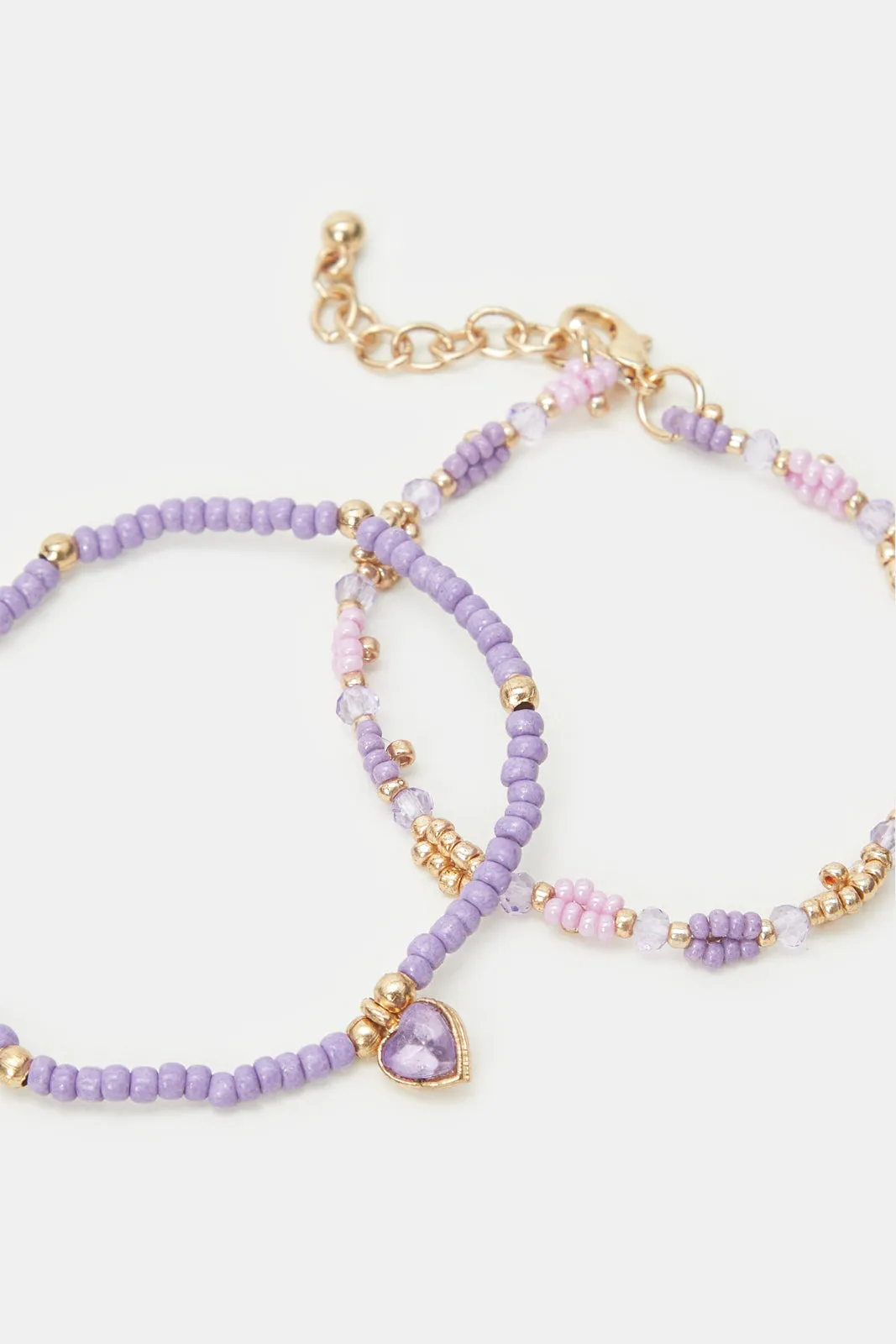 Girls Gold And Purple Embellished Necklace And Bracelet (3 Piece)