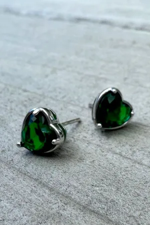 Glam Love Sterling Silver Stud Earrings - Green