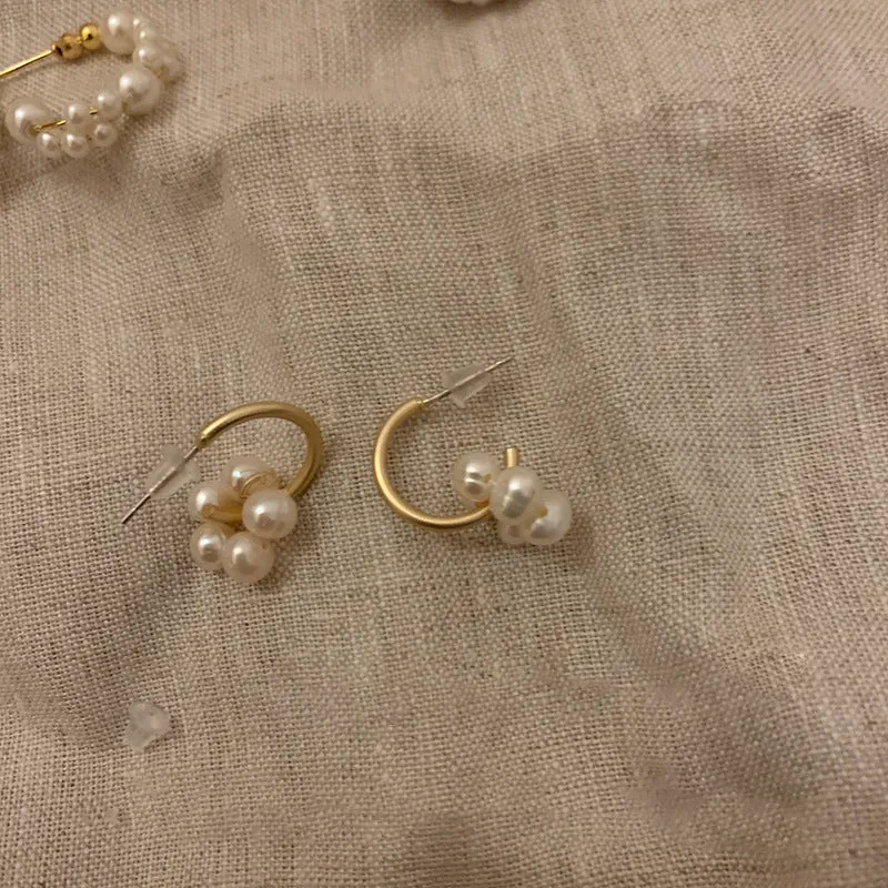 Gold Pearl Cluster Hoop Earrings  jlt11766