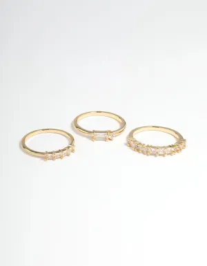 Gold Plated Cubic Zirconia Baguette Stacker Rings Pack