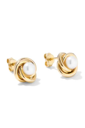 Gold Plated Sterling Silver Freshwater Pearl Knot Stud Earrings