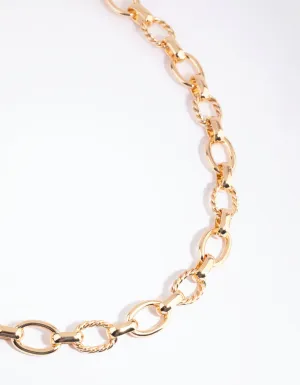 Gold Twist & Plain Chain Necklace