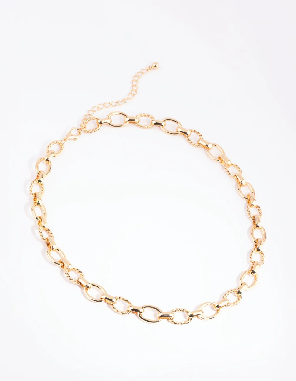 Gold Twist & Plain Chain Necklace