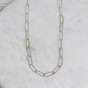 Golden Interval Paperclip Chain - Sterling Silver & Brass - 28"