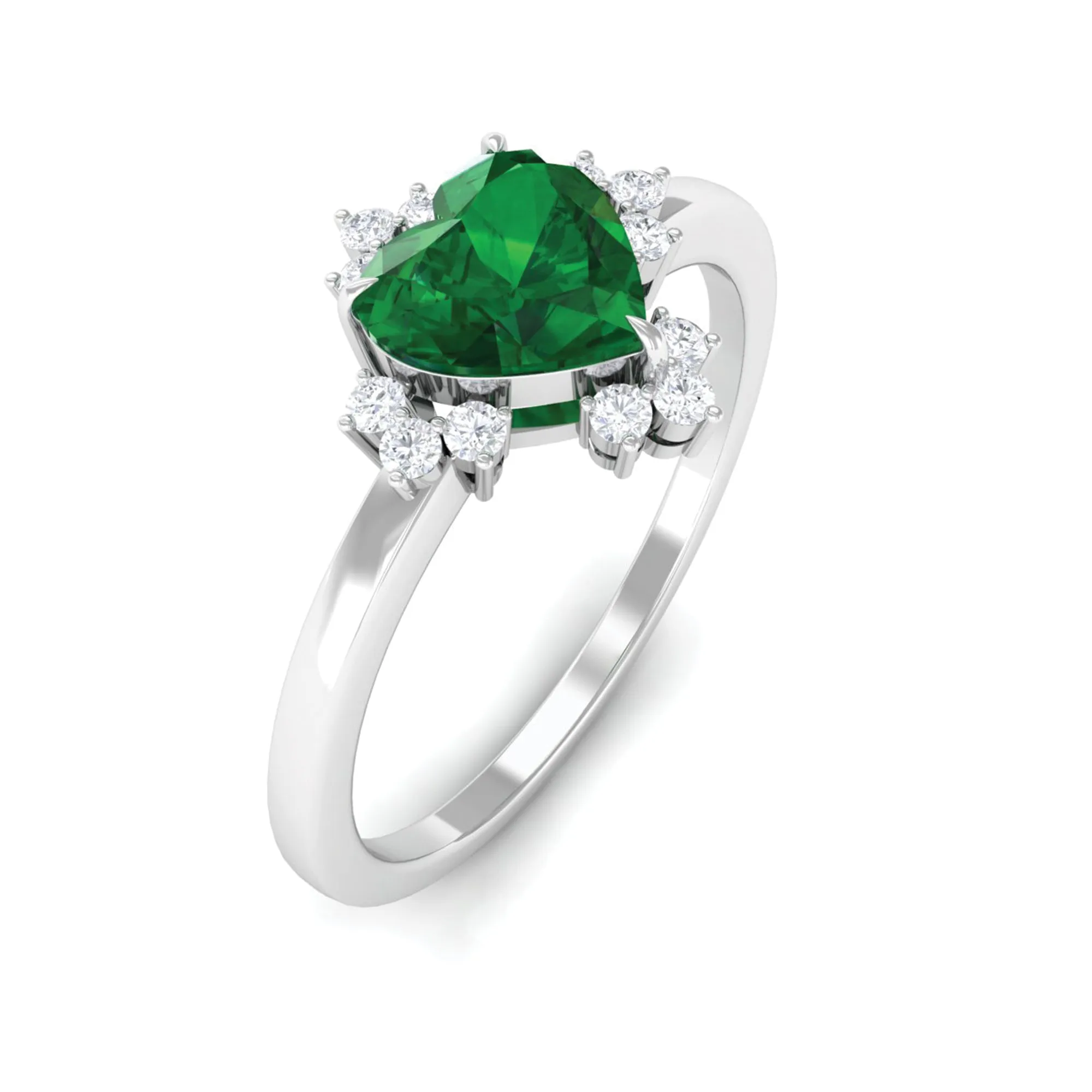 Heart Shape Created Emerald Designer Engagement Ring with Diamond