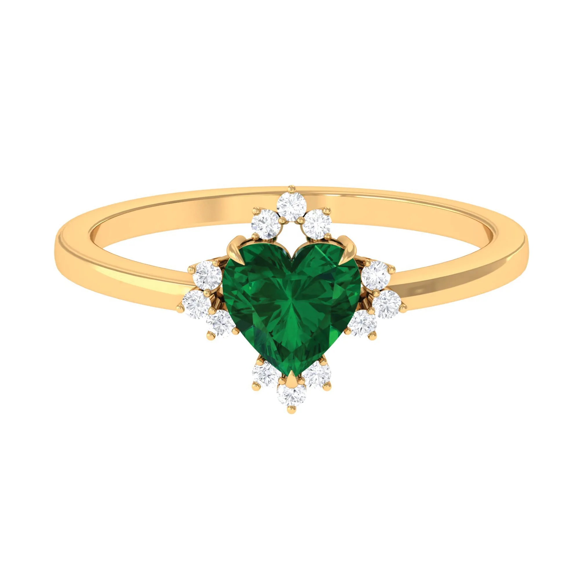 Heart Shape Created Emerald Designer Engagement Ring with Diamond