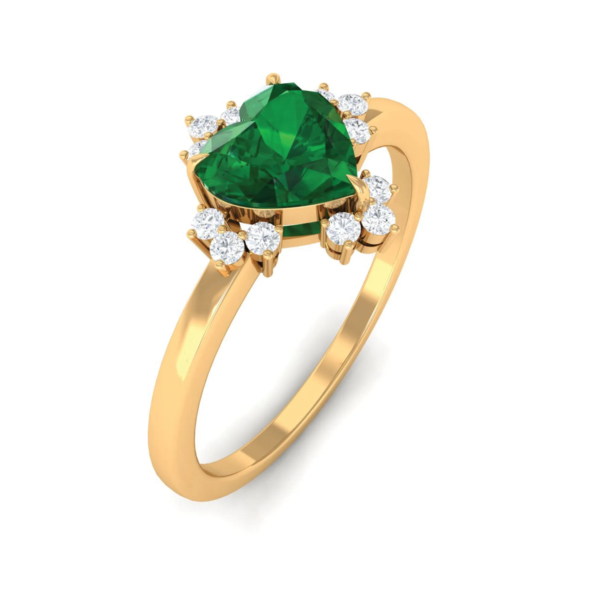 Heart Shape Created Emerald Designer Engagement Ring with Diamond