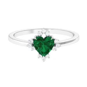 Heart Shape Created Emerald Designer Engagement Ring with Diamond