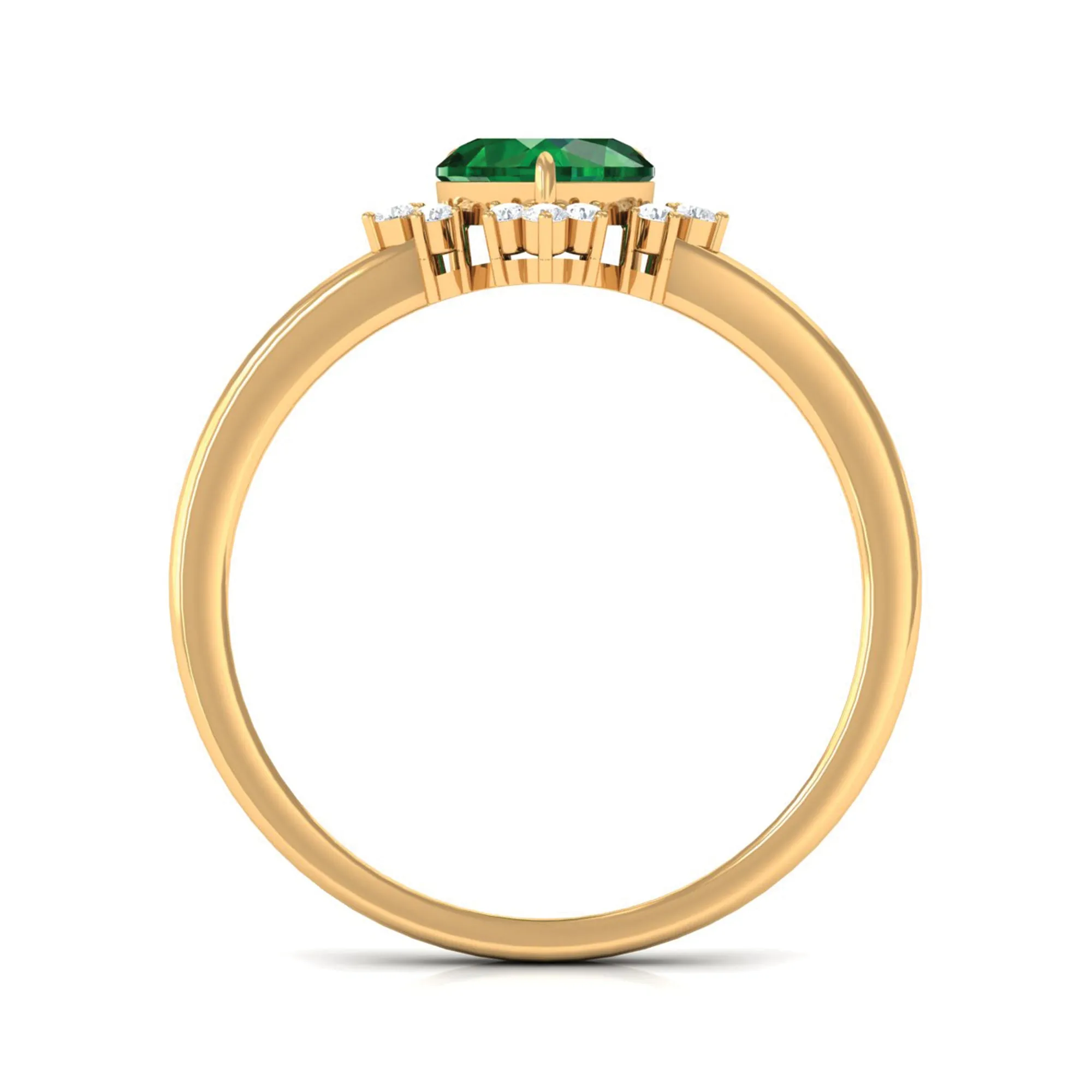 Heart Shape Created Emerald Designer Engagement Ring with Diamond