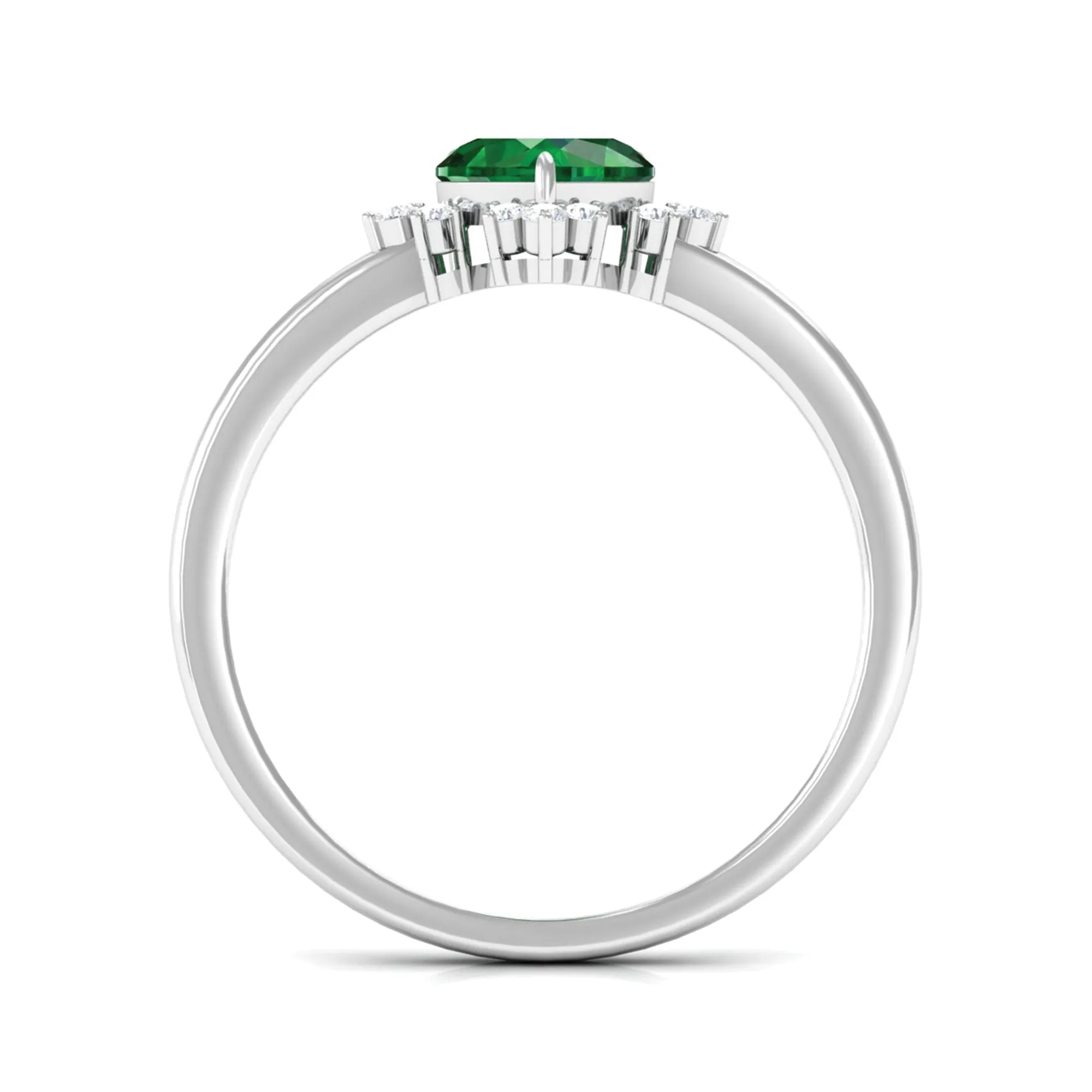 Heart Shape Created Emerald Designer Engagement Ring with Diamond