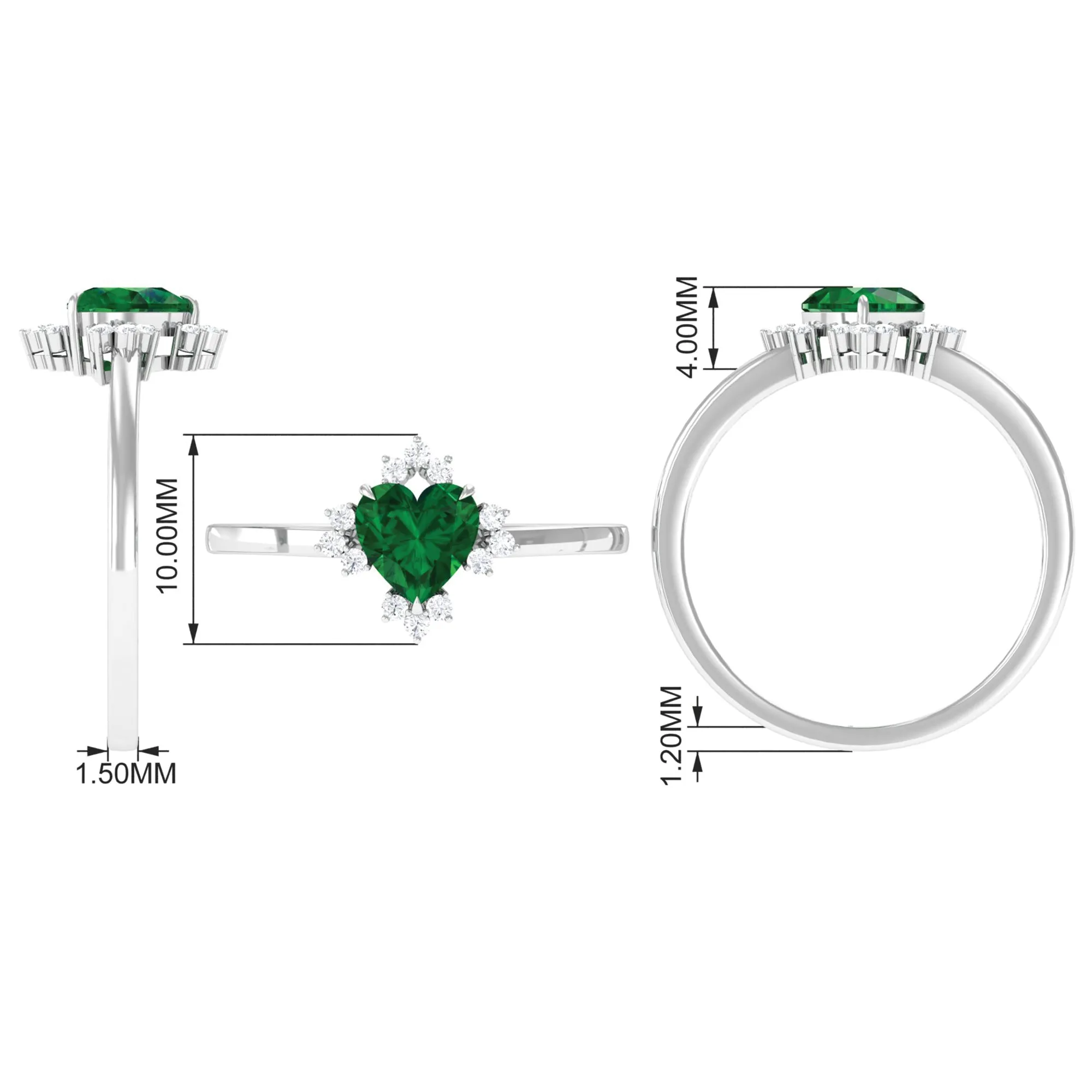 Heart Shape Created Emerald Designer Engagement Ring with Diamond