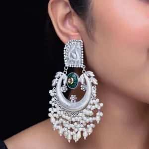 Jodha Chandbali Green Stone Earrings