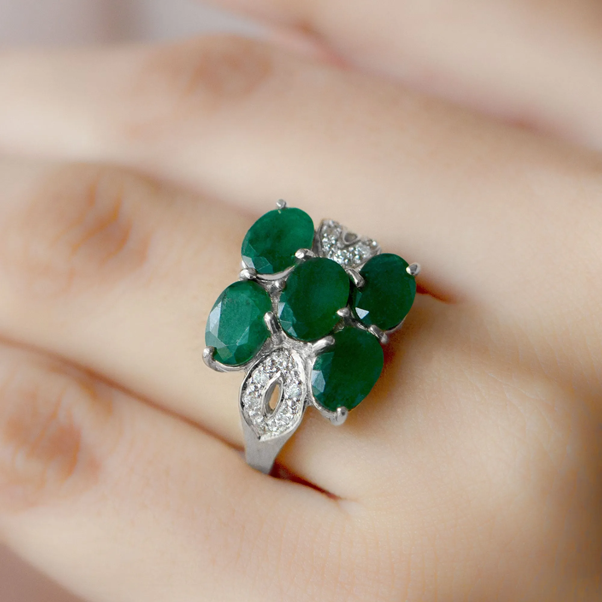 Lab Created Emerald Cluster Engagement Ring with Diamond