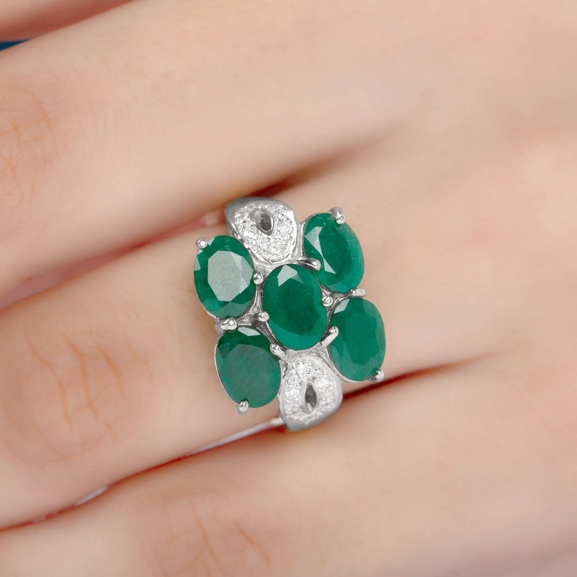 Lab Created Emerald Cluster Engagement Ring with Diamond