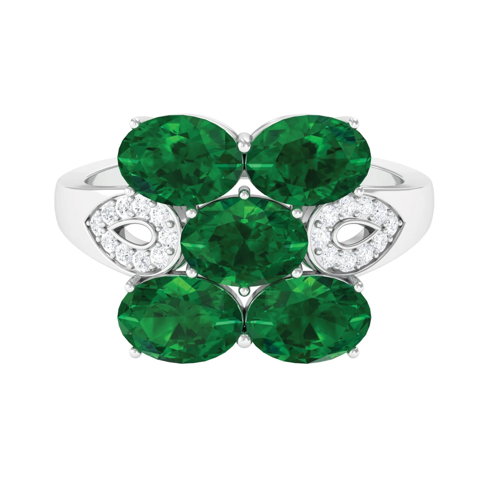 Lab Created Emerald Cluster Engagement Ring with Diamond