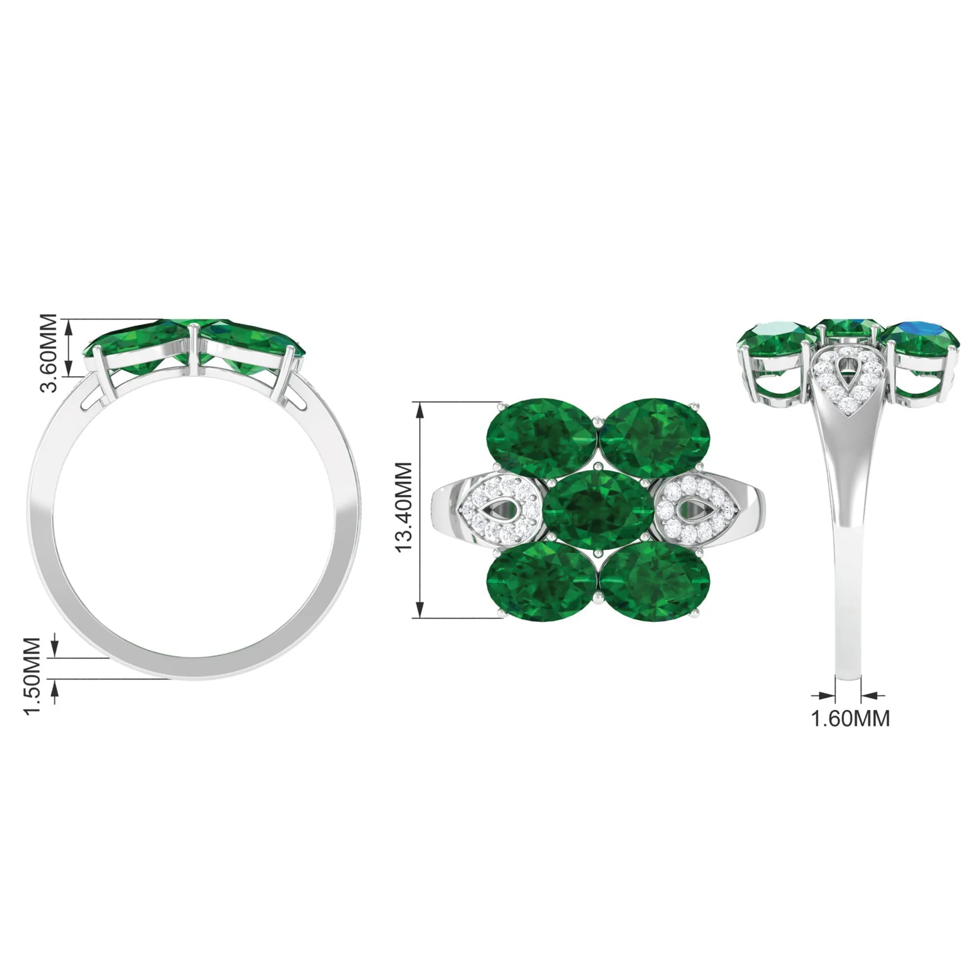 Lab Created Emerald Cluster Engagement Ring with Diamond