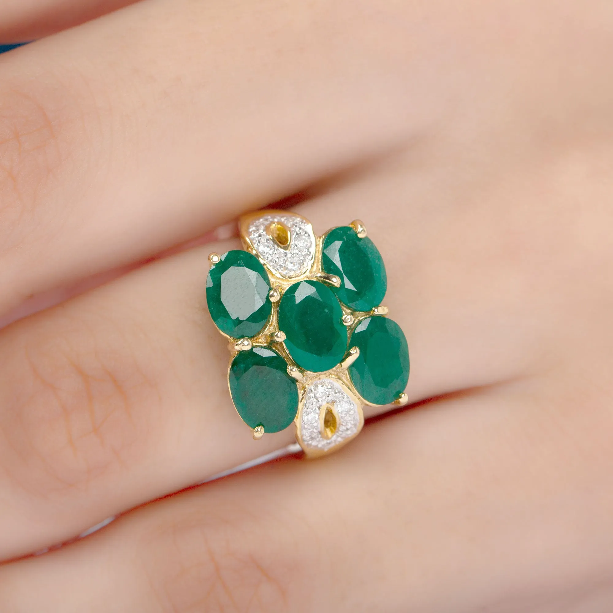 Lab Created Emerald Cluster Engagement Ring with Diamond