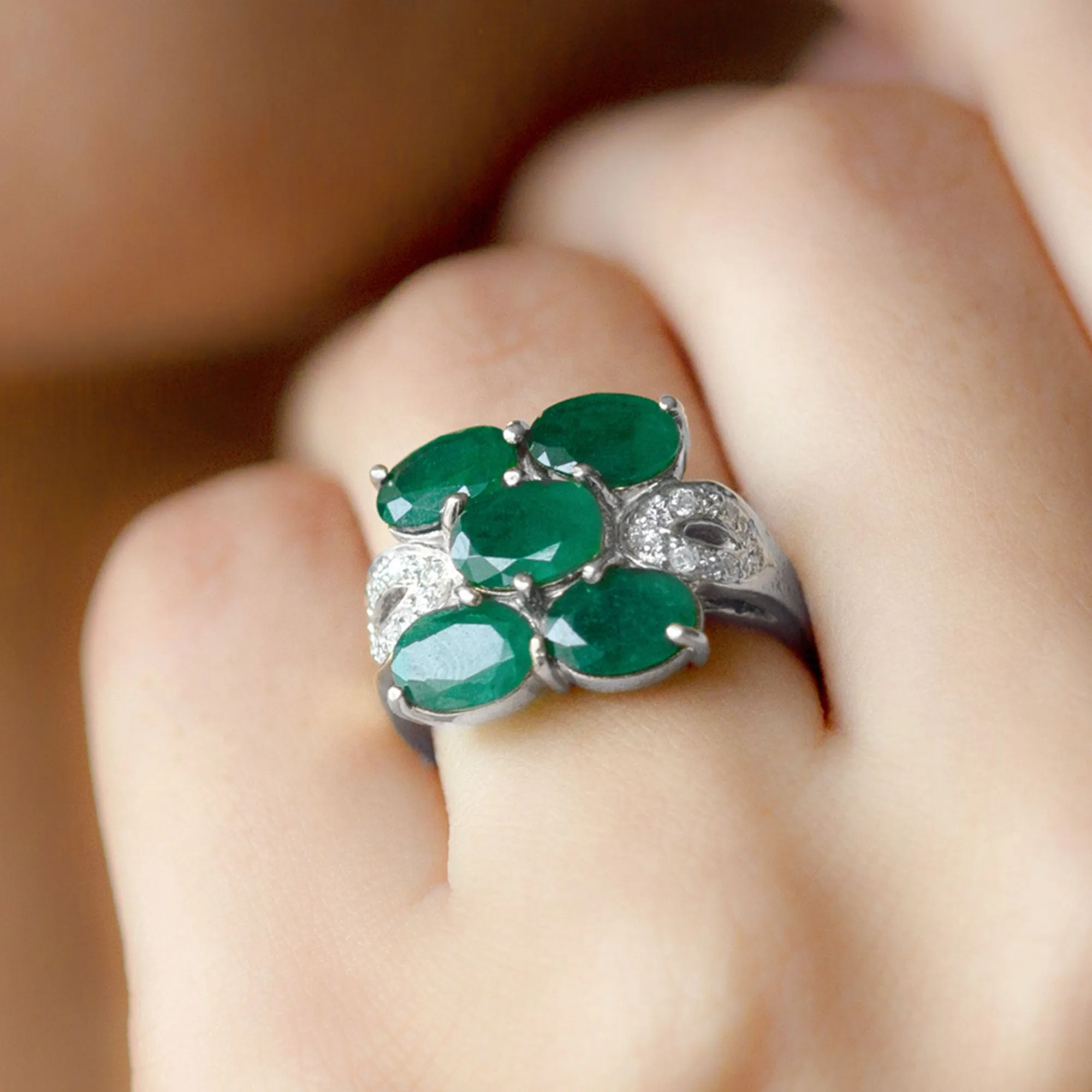 Lab Created Emerald Cluster Engagement Ring with Diamond