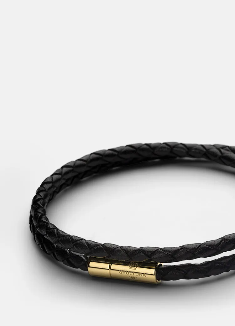 Leather Bracelet | 4mm | Gold | Black