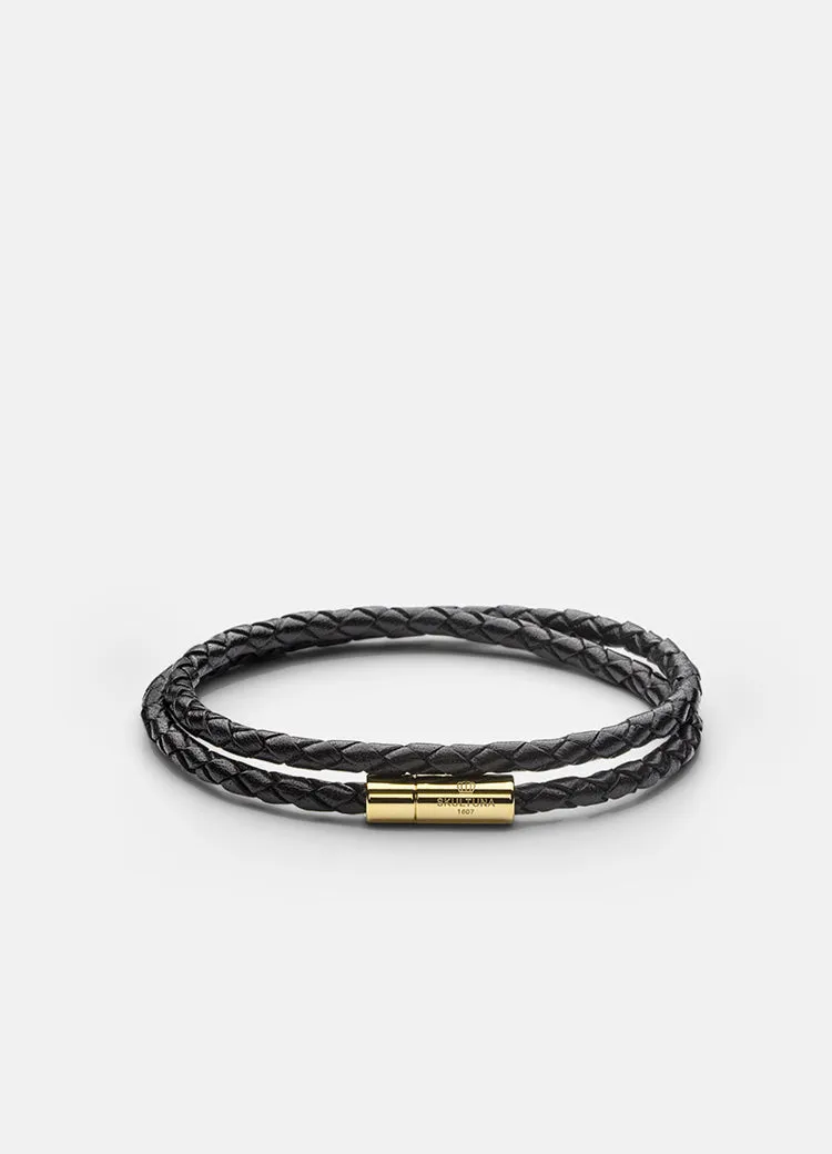 Leather Bracelet | 4mm | Gold | Black