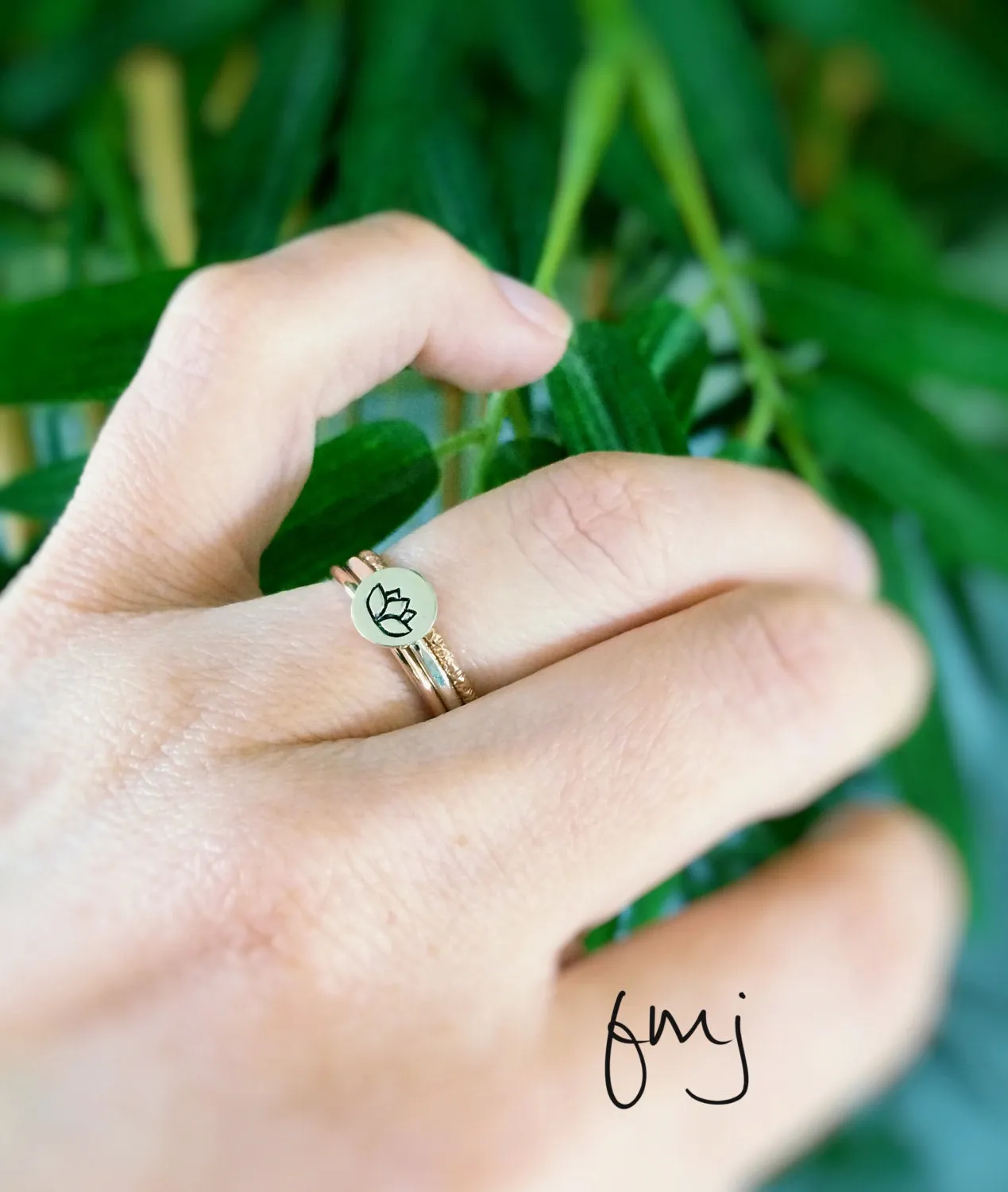 Lotus Ring Set, Lotus Rings, Sterling Silver Stack Rings, Rose Gold Filled Stack Ring, Textured Rings, Lotus Flower, Boho Chic, Modern