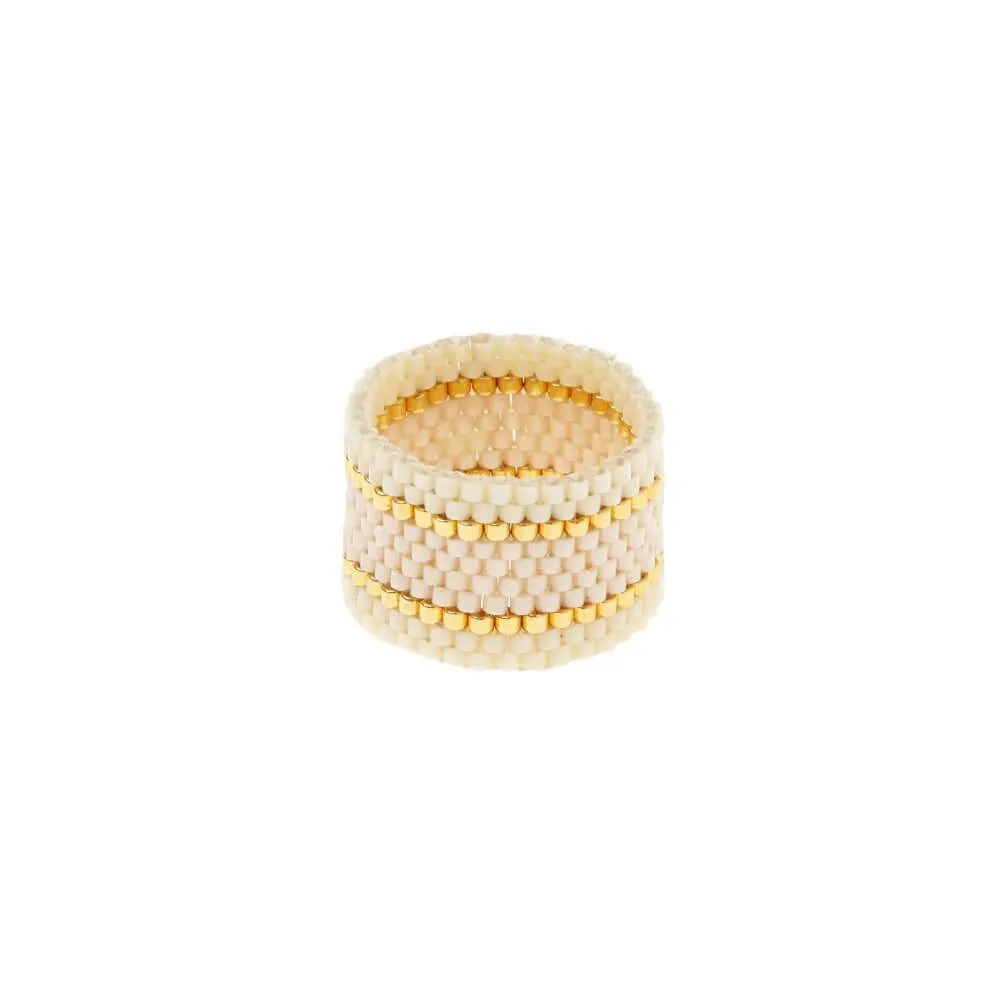 Maasai Woven Ring Cream-Pearl-Gold