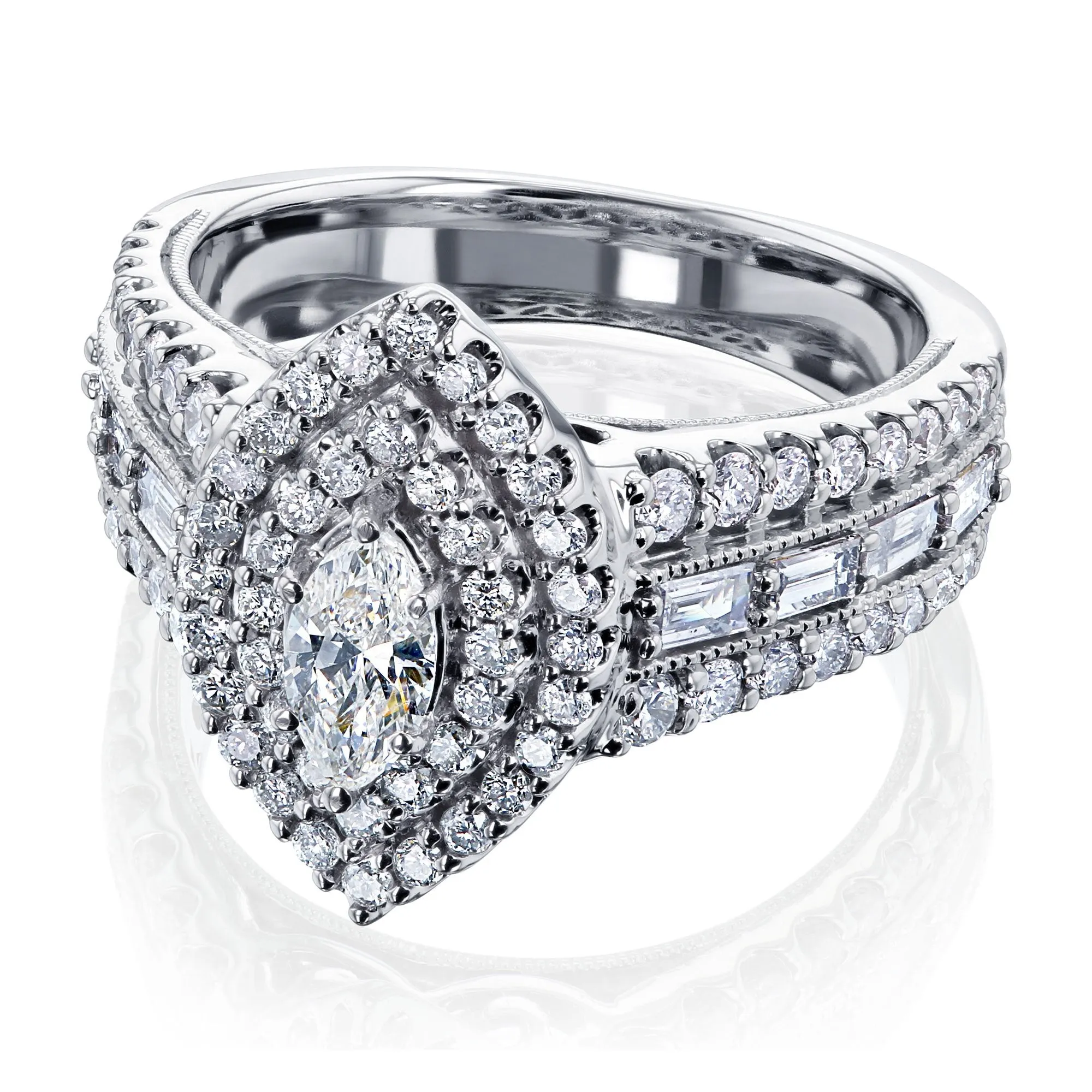 Marquise Double Halo Diamond Cluster Ring